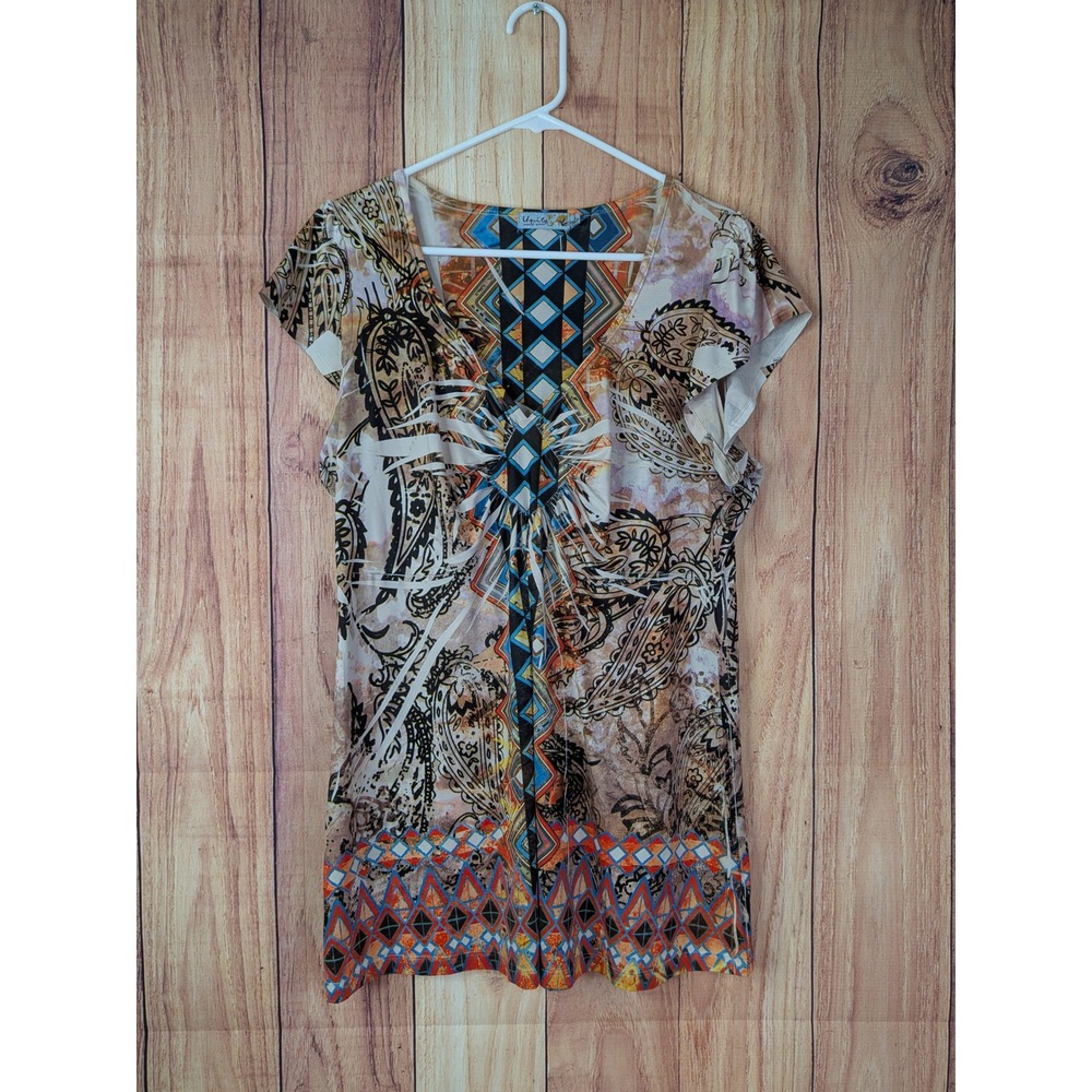 Unity World Wear Womens‎ Tunic Top Size Large Paisley Sublimation Print